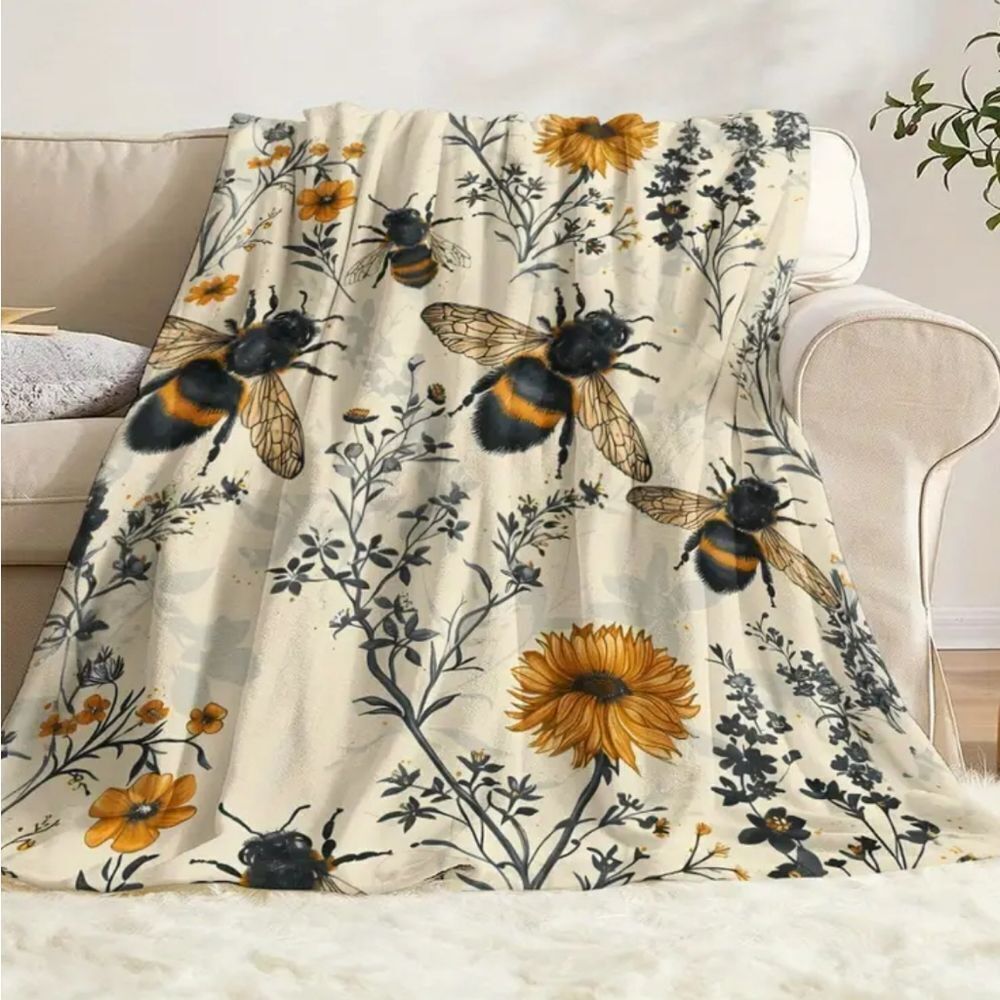 Bee & Wildflower Sunflower Digital Print Lightweight Fleece Blanket 50" x 60"
